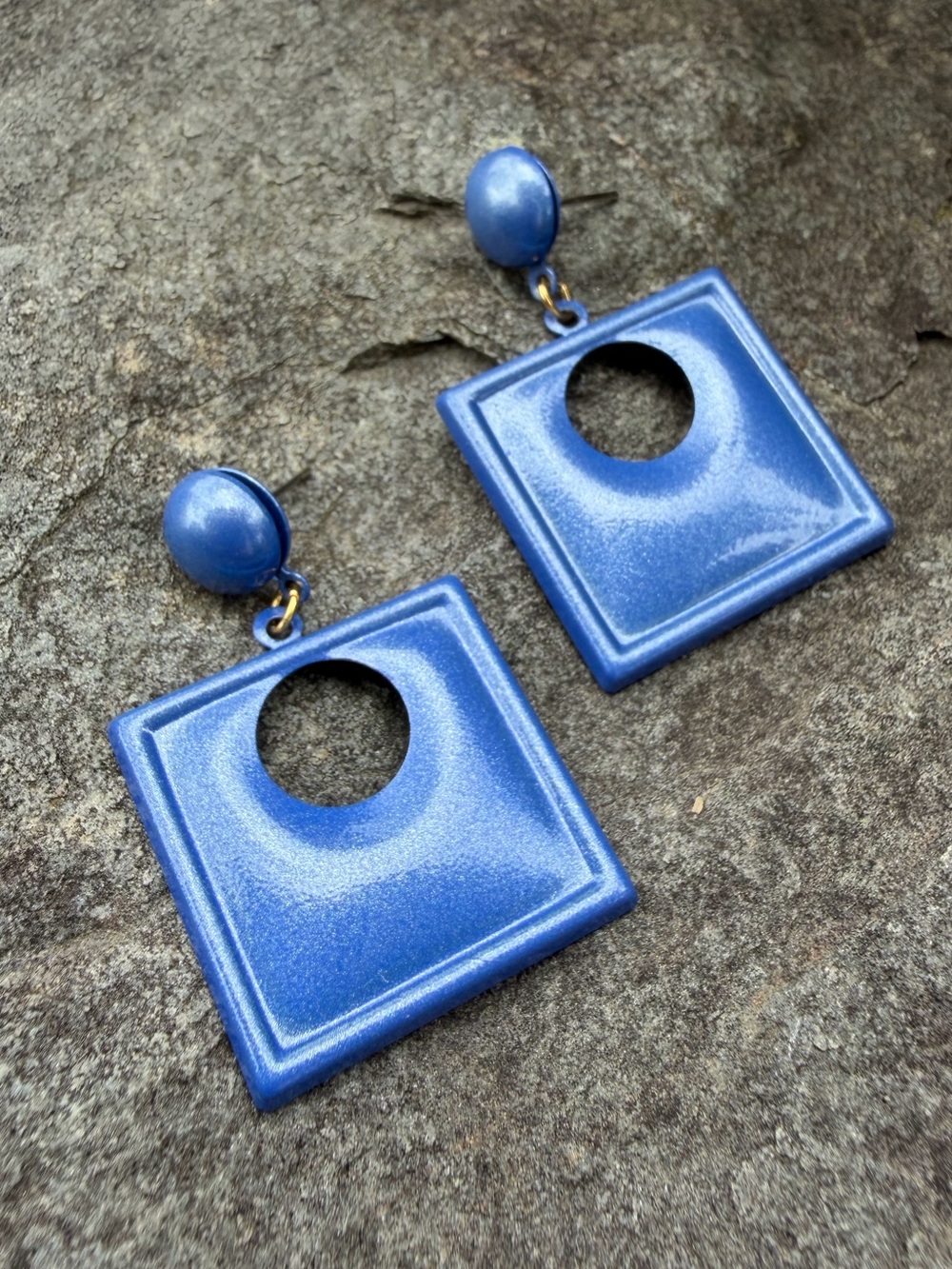 Vintage Blue Square Drop Earrings